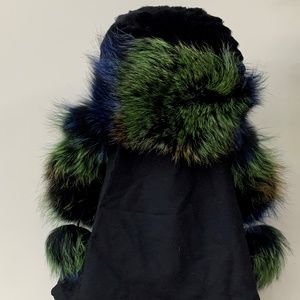 Multi-Colored Fox and Rabbit Fur Trapper Hat